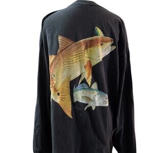 Guy Harvey Long Sleeve Red Fish #2 Graphic Tee, Blue Long Sleeve, Men's Size 2X